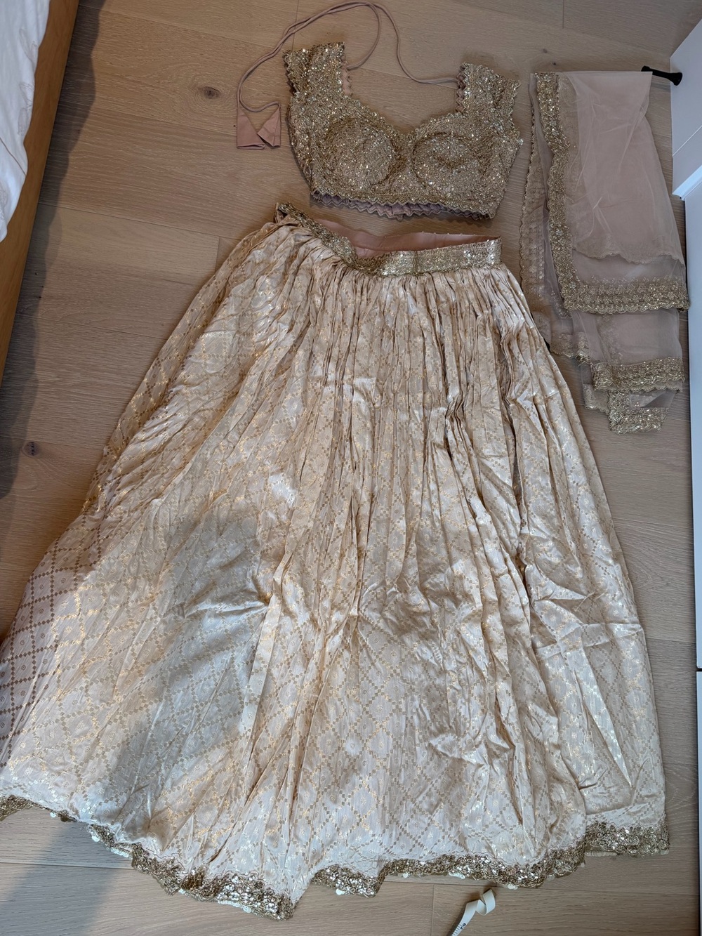 Soft pink/cream and gold lehenga outfit